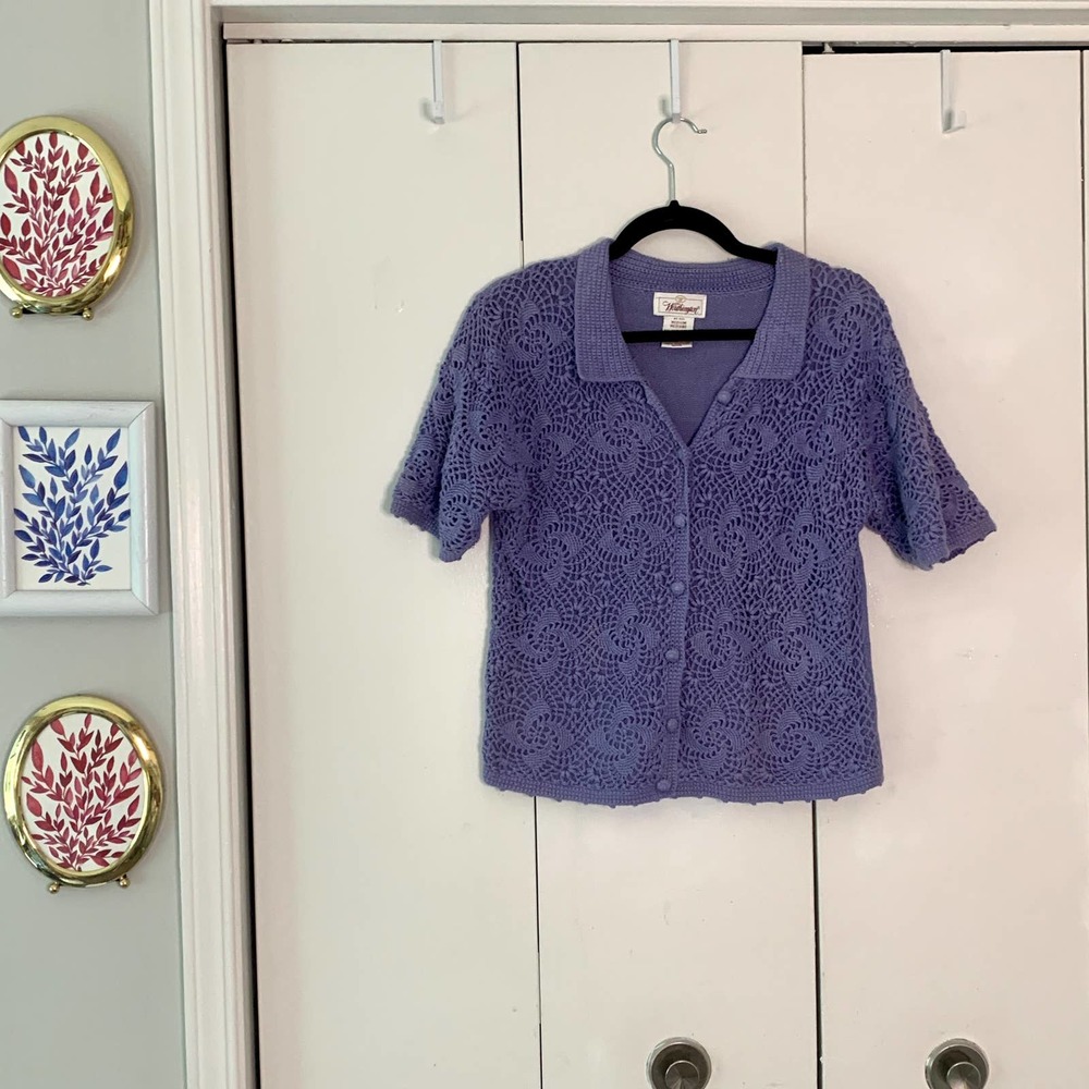 Vintage Purple Crochet Knit Top Size M